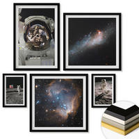 WANDBILDER 5er-Set - 50x50 cm & 20x30 cm & 40x60 cm Schwarzer Rahmen - Astronauten landen auf dem Mond - Schwarz, Kunststoff (40/60cm) - ArtPrintCave