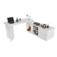 BÜROTISCH mit Stauraum und integriertem Haustierbereich – Weiß - Weiß, Holzwerkstoff/Metall (120/120/75cm) - Urban Meuble