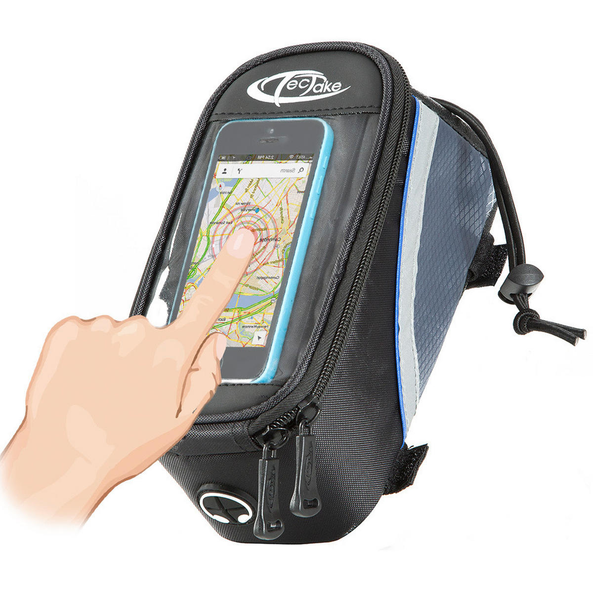 FAHRRADTASCHE, 20 x 9,5 x 10 cm, schwarz/grau/blau - Schwarz/Grau, Kunststoff (9.5/10/20cm) - tectake