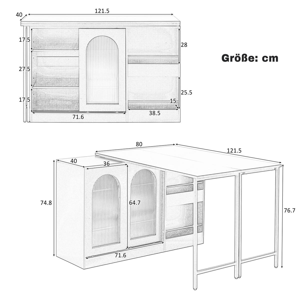 STEHTISCH Weiß Holzoptik|Ausziehbar|360° Drehbar mit Stauraum - Weiß, Holzwerkstoff/Metall (121.5/76.7/40cm) - Urban Meuble