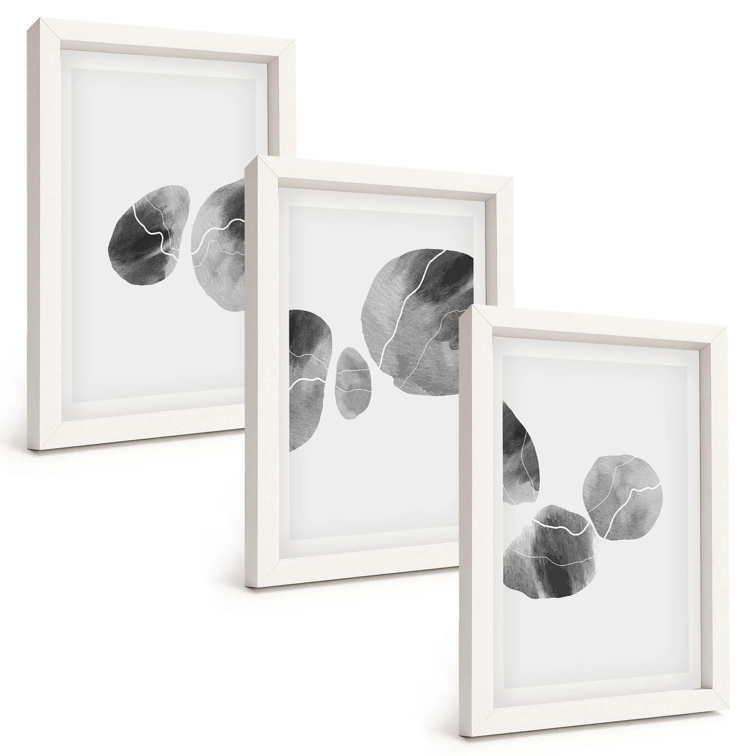 BILDER SET 3er Set - 20x30 cm Weißer Rahmen - Abstrakte Kunst, Farbspritzer - Weiß, Kunststoff (20/30cm) - TULUP