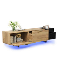 TV-SCHRANK aus Holzwerkstoff 180x38x49 cm Naturholz/Schwarz mit LED-Beleuchtung und Schubladen - Schwarz, Holzwerkstoff (180/49/38cm) - Modfu
