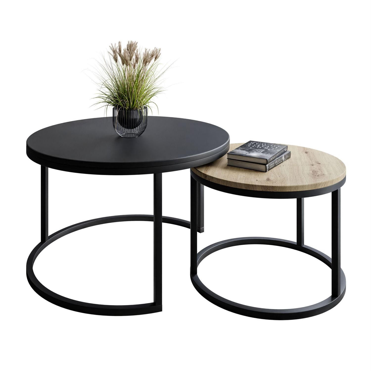 Lookway Couchtisch Schwarz, Hellbraun 70x48x70 cm
