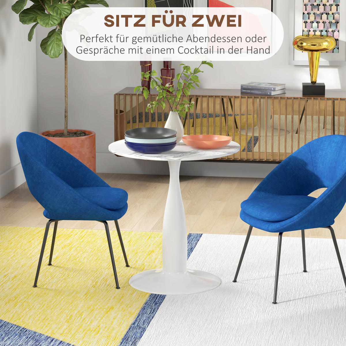 ESSTISCH, Runder Küchentisch, Moderner Esszimmertisch mit Stahlgestell Weiß - Weiß, Holzwerkstoff (70/70/74cm) - HOMCOM
