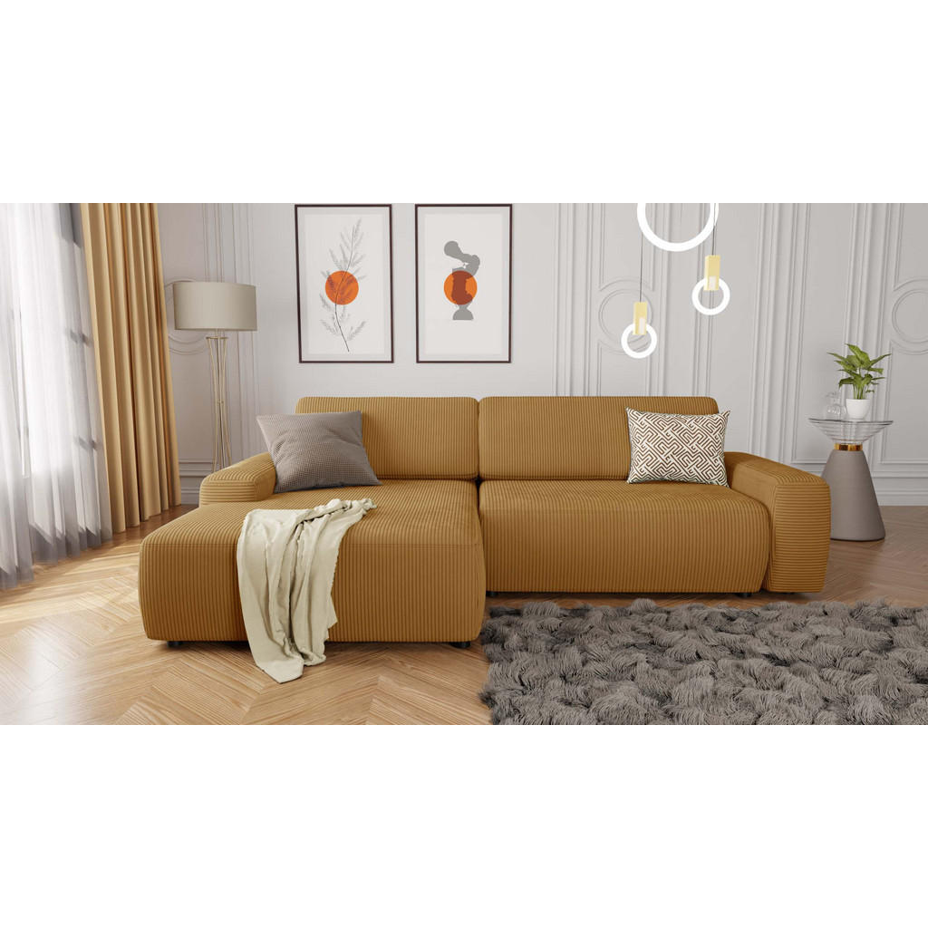 Thumbnail - S-Style Möbel Ecksofa, Honig, Textil, Echtholz,Buche, Birke, 5-Sitzer, Füllung: Silikon,Silikon,Polyetherschaumkern, Eck...
