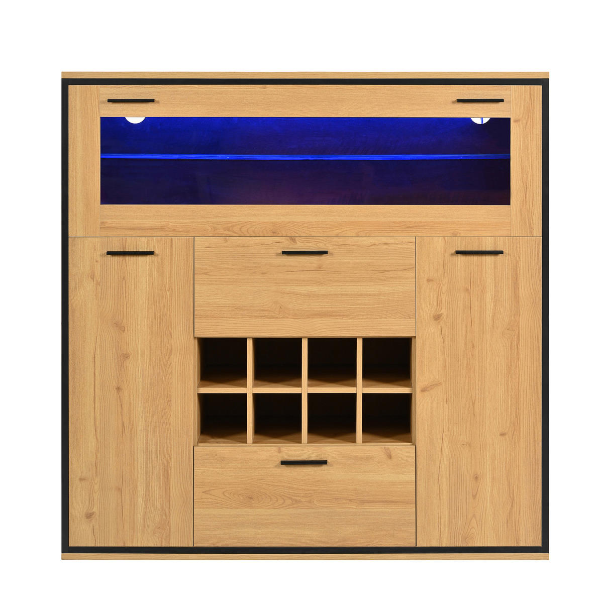 BUFFET 110/38/111 cm natur/schwarz aus Holzwerkstoff mit LED - Naturfarben, Holzwerkstoff (110/111/38cm) - OKWISH