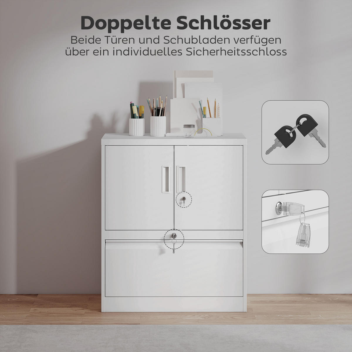 AKTENSCHRANK Büroschrank Abschließbar Mehrzweckschrank aus Stahl Lagerschrank - Weiß, Metall (40/95/80cm) - HOMCOM