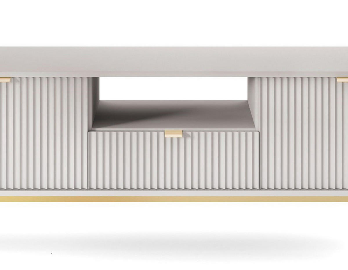 TV-SCHRANK NOVA Geriffelt Regal, 2 Türen, Schublade, Goldene Beine, 154x39x56cm, Grau - Goldfarben/Graphitfarben, Holzwerkstoff/Kunststoff (154/56/39cm) - DomoHome