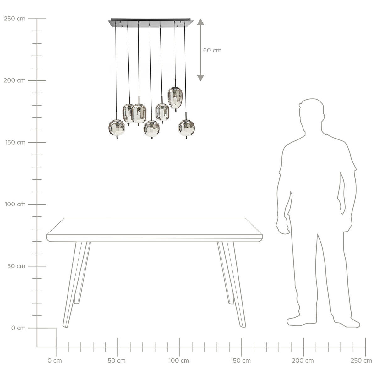 PENDELLEUCHTE Tarlo 90x35x122 cm - Silberfarben, Glas (35/90/122cm) - Beliani