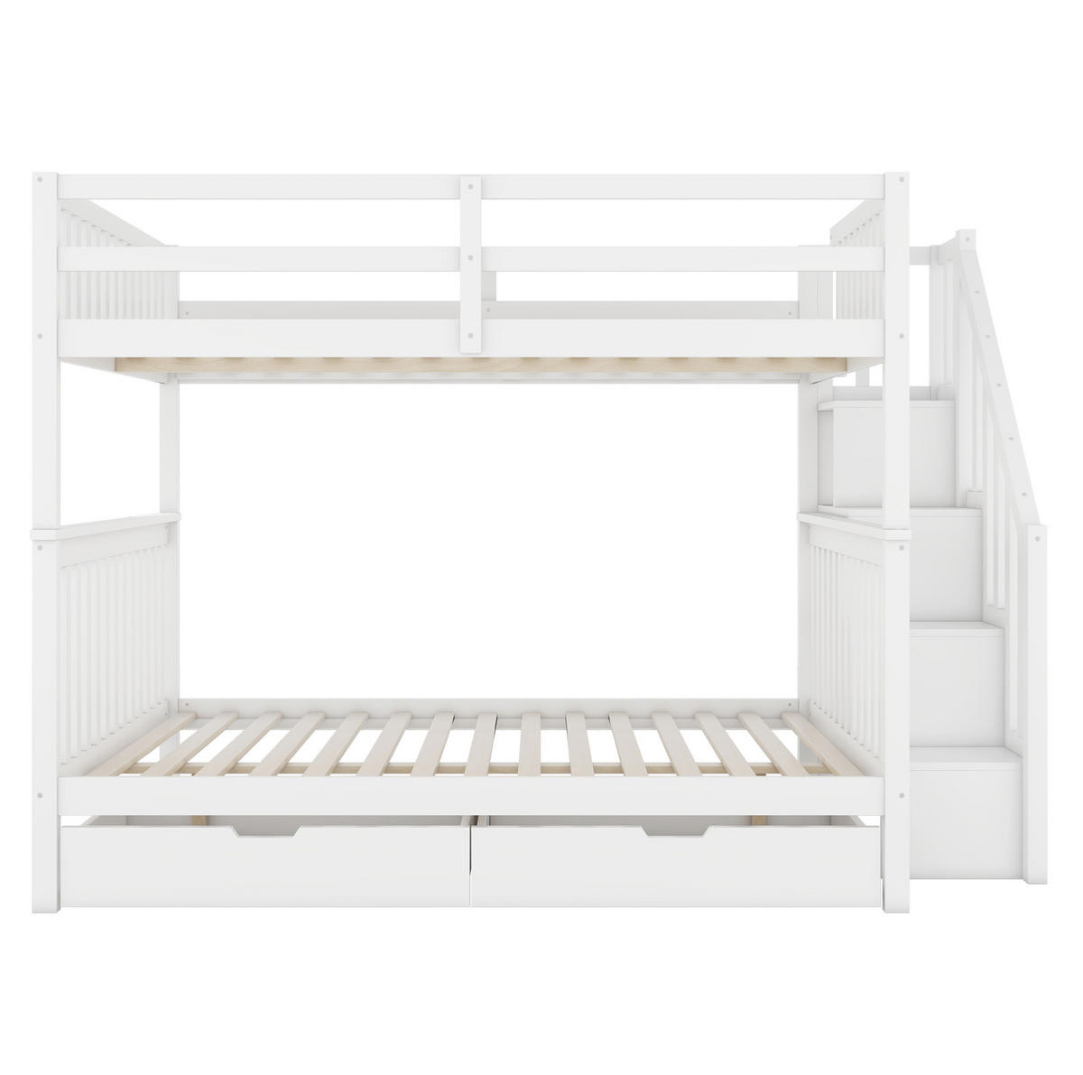 ETAGENBETT 140/200 cm aus Kiefern mit Treppenregal, 2 Schubladen und hohem Fallschutz, Weiß - Weiß, Holzwerkstoff (140/200cm) - Redom