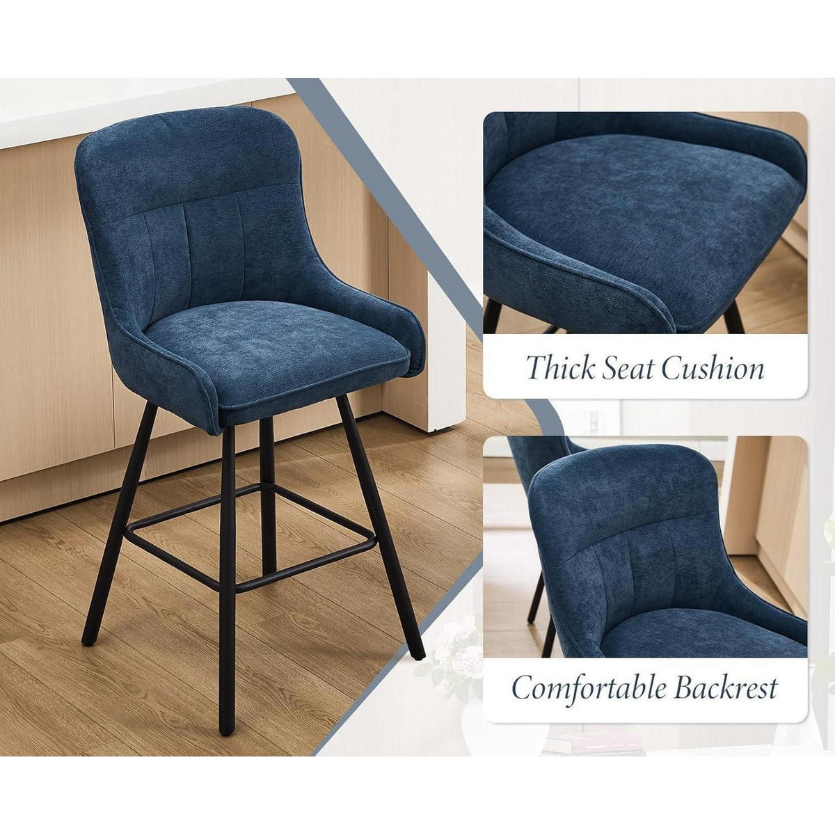 BARHOCKER 4er Set mit Rückenlehne Chenille Blau - Blau, Textil (50/97/48cm)