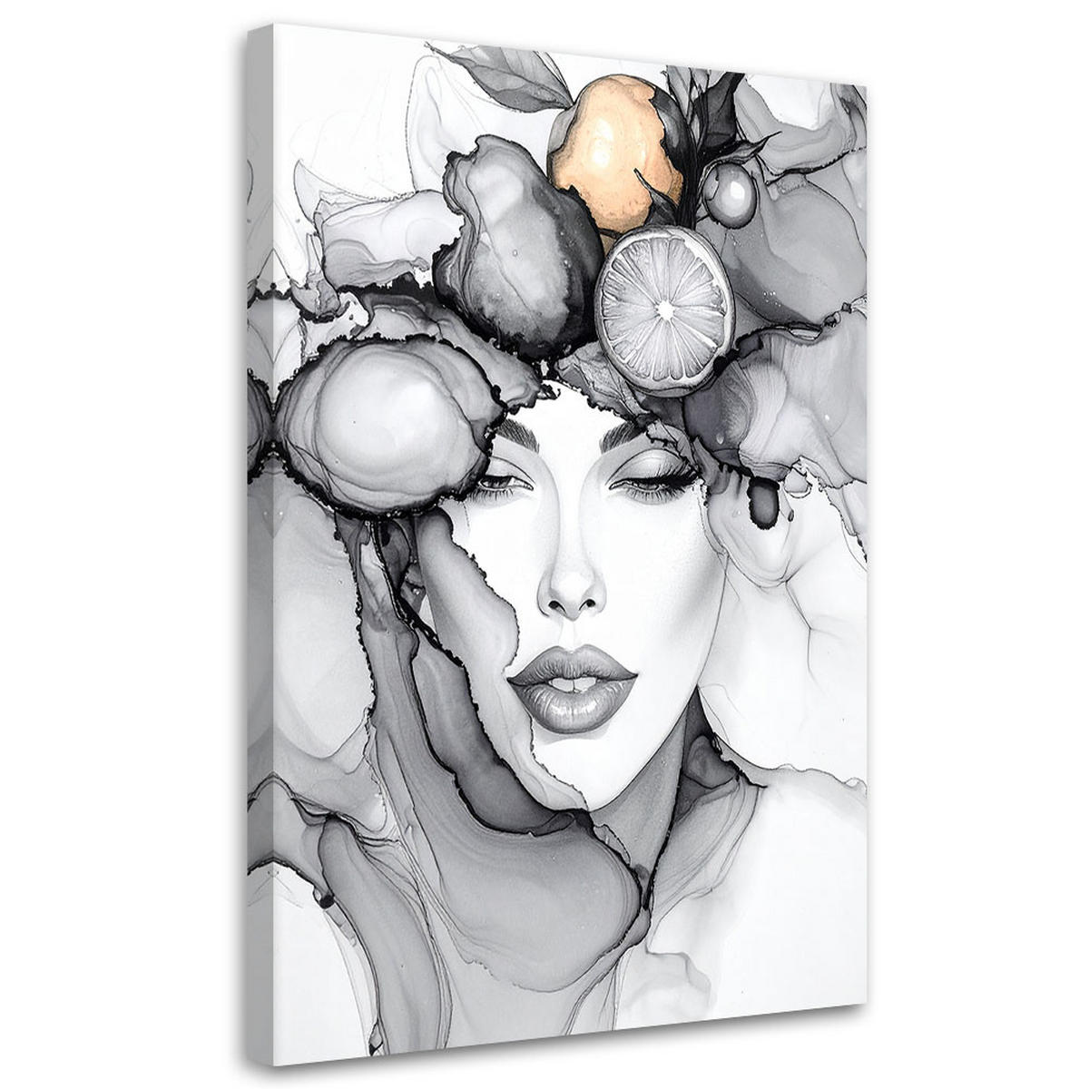 LEINWANDBILD Frau mit Früchten auf dem Kopf 70x100cm - Grau, Textil (70/100cm) - Feeby