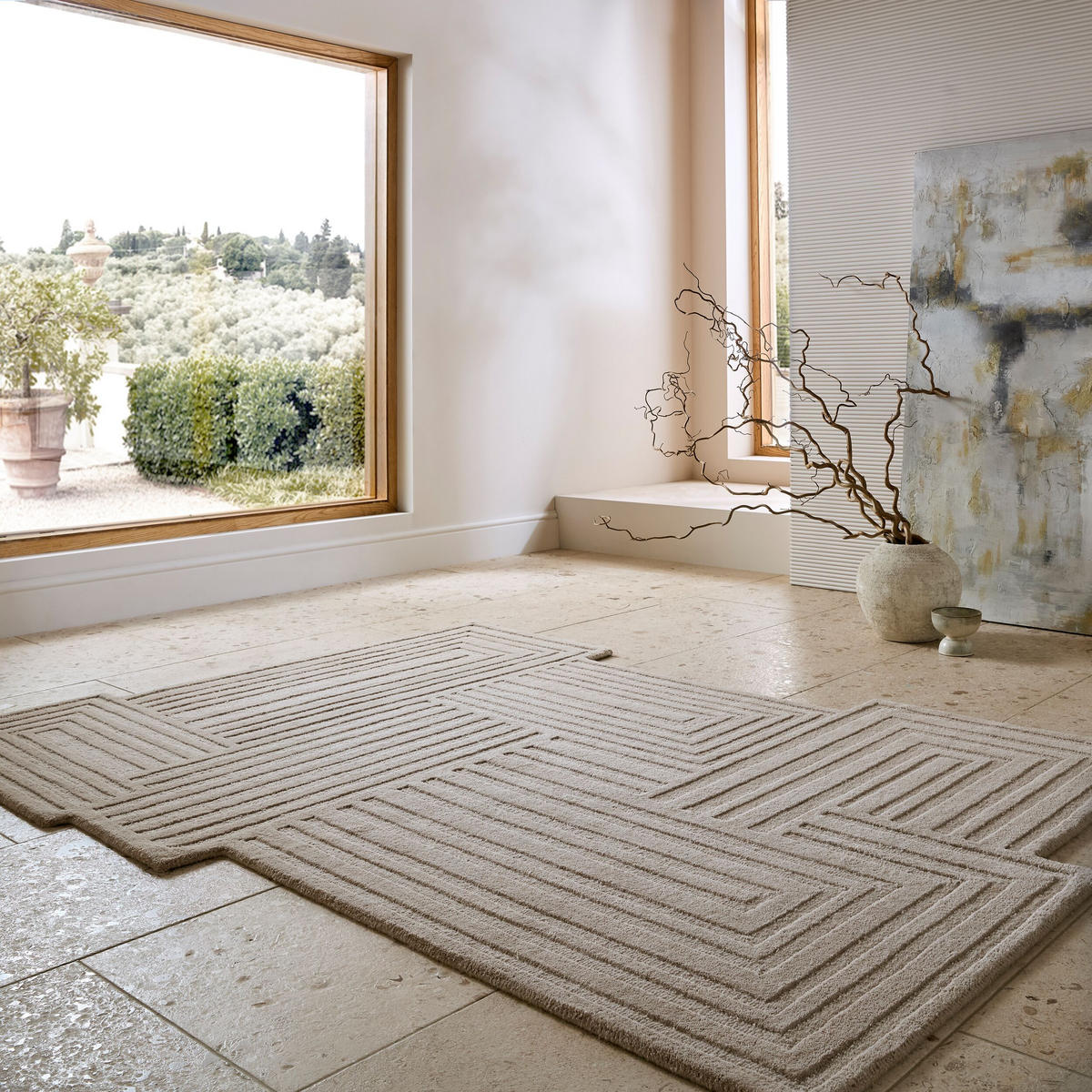 WOLLTEPPICH Zen Shaped Geometrisch, Wohnzimmer Natur Rechteckig 120x170 - Beige, Textil (120/170cm) - KADIMA DESIGN