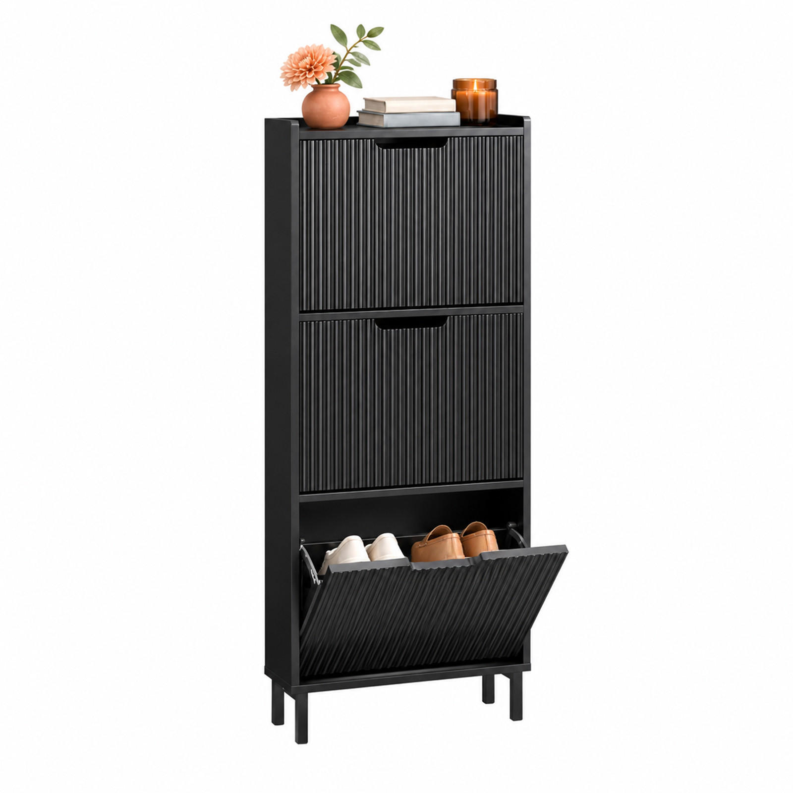 COMODĂ de intrare cu trei sertare, design modern - negru, compozit lemnos/metal (50/130/19cm) - SoBuy