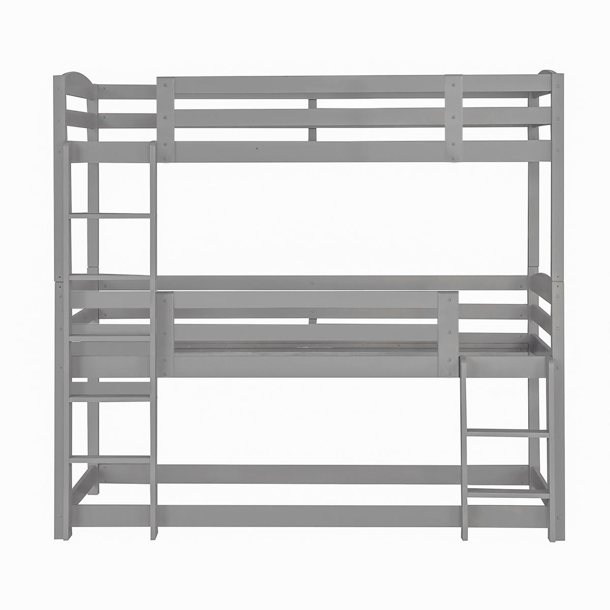 ETAGENBETT Single-Size-Holz-Dreier-Etagenbett Grau - Grau, Holz (90/200cm) - ComfortXL