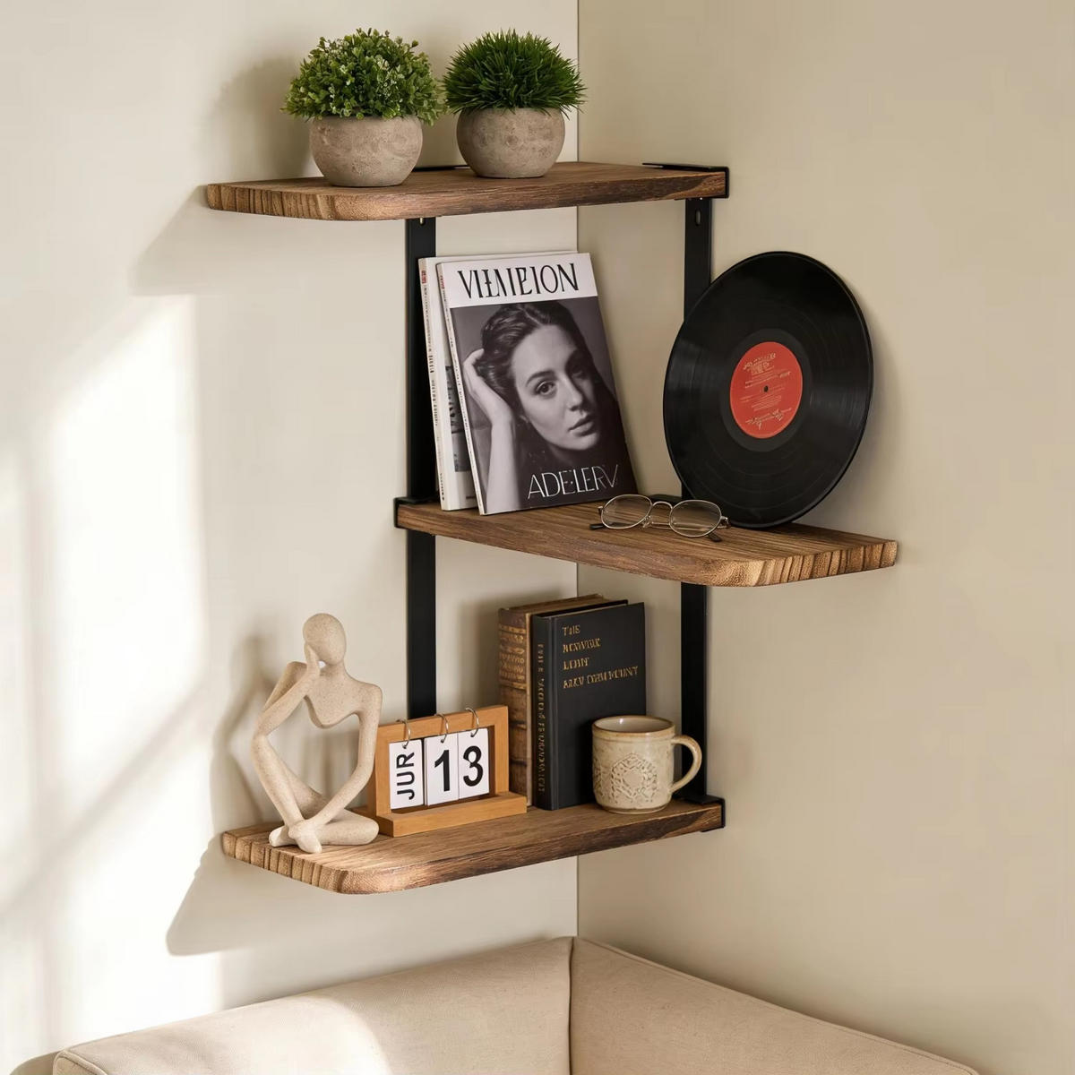 BEISTELLTISCH 3 Ebenen schwebend zur Wandmontage - Braun, Holz (13/25.9/43.7cm) - Kaket