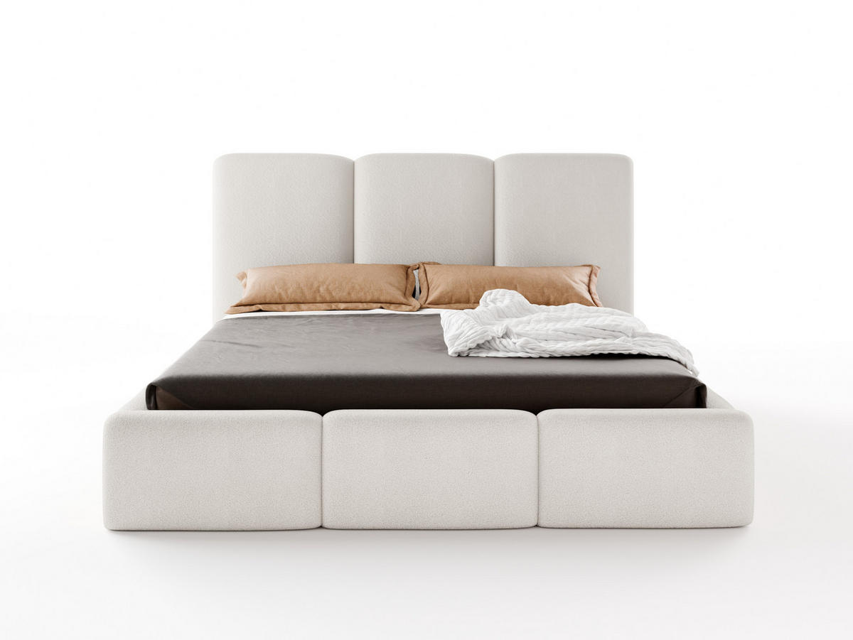 POLSTERBETT VARDO 180x200 cm mit Bettkasten, Stauraum und Metall-Lattenrost – Bouclé Stoff Wieß - Schwarz/Weiß, Textil/Metall (180/200cm) - Luxkor24