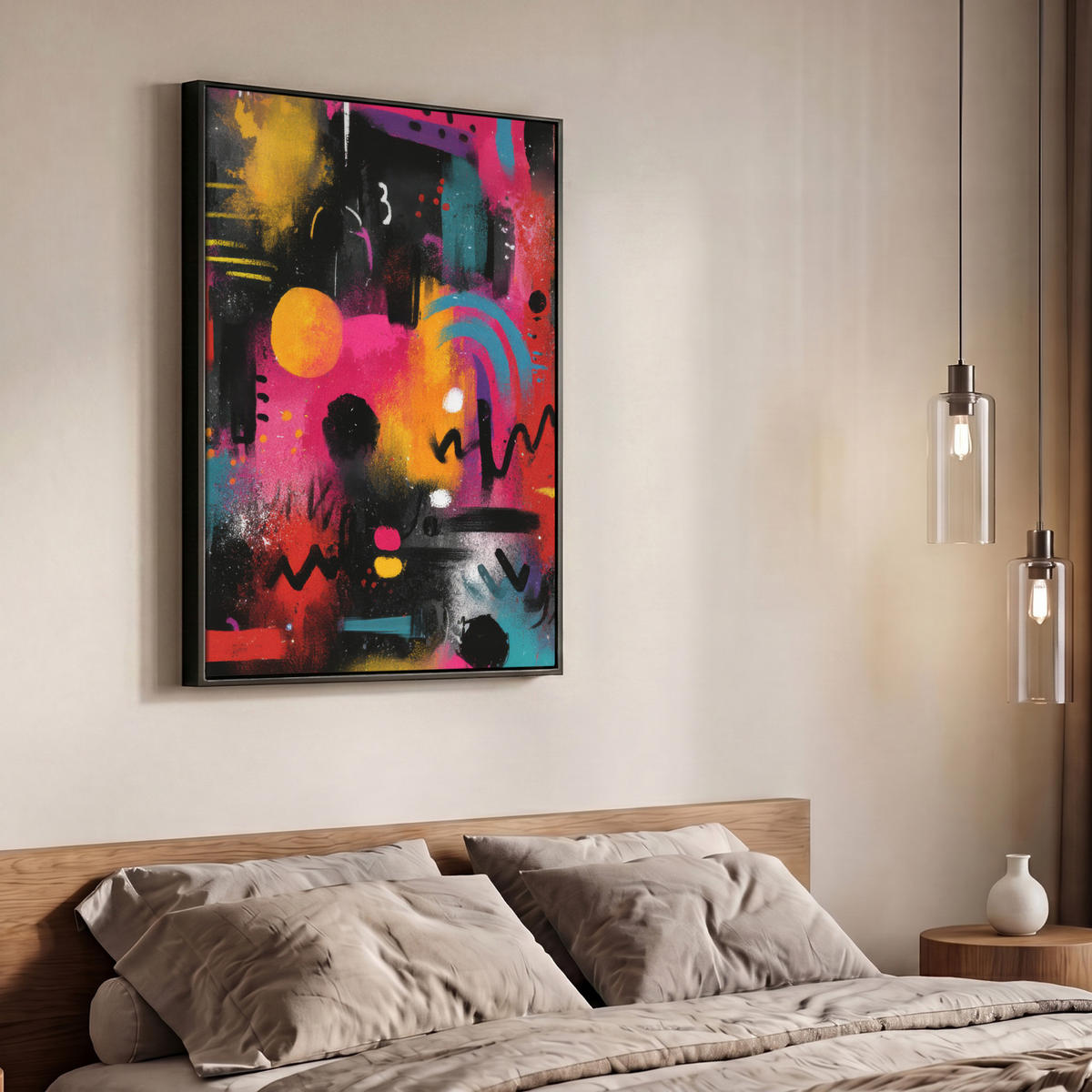 LEINWAND Bilder mit Rahmen - Farbflächen - Formen - Bunt - Abstrakt - 70x100 - Pink, Textil (70/100cm) - MuchoWow