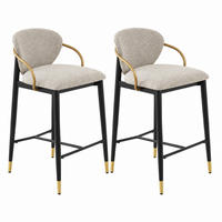 BARHOCKER 2er-Set mit Rückenlehne Chenille Hellbraun Schwarz-Gold - Hellbraun, Metall (52/87/57cm) - Meubliv