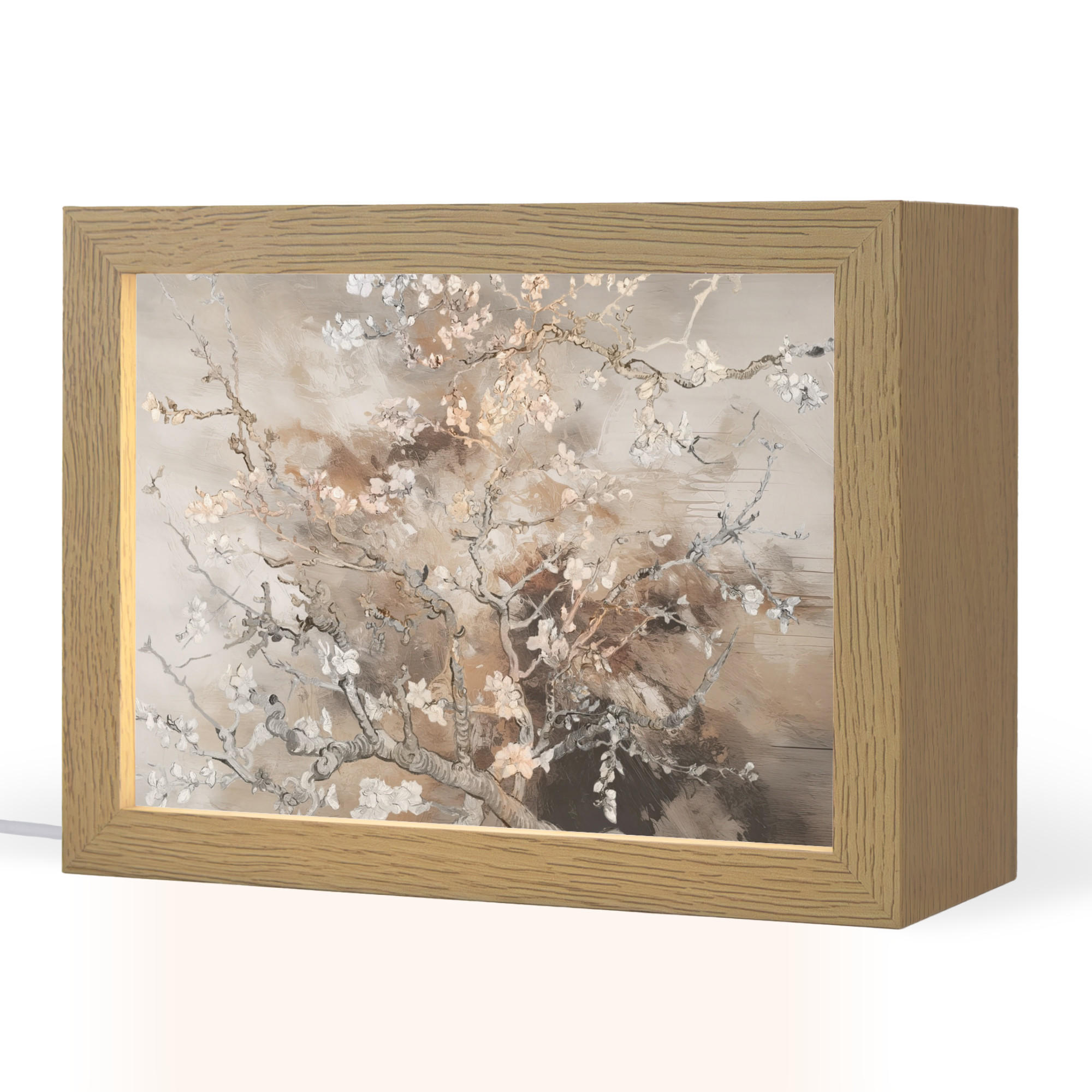 OnlyWow STOLNÍ LAMPA Mandlový květ - Umění - Van Gogh - Béžová - Abstraktní 20x15 cm