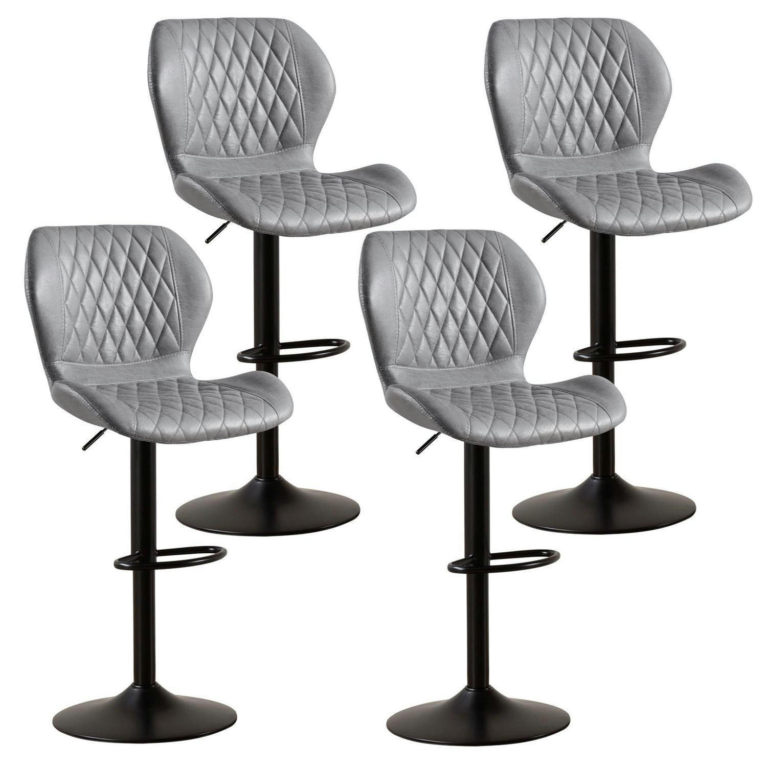 BARHOCKER 4er Set PU-Kunstleder Grau Höhenverstellbar - Grau, Kunststoff (46.5/111/38cm)