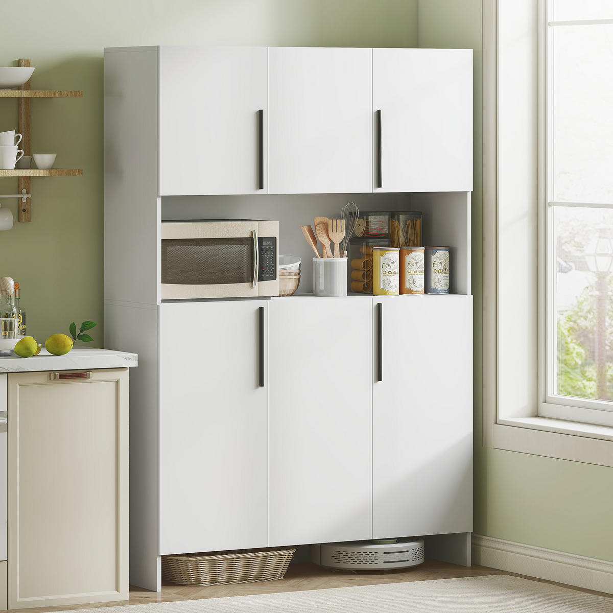 KÜCHENSCHRANK Geräuschloser Buffetschrank mit Arbeitsplatte 6 Türen 4 Schränken - Weiß, Holzwerkstoff (40/175/119cm) - HOMCOM