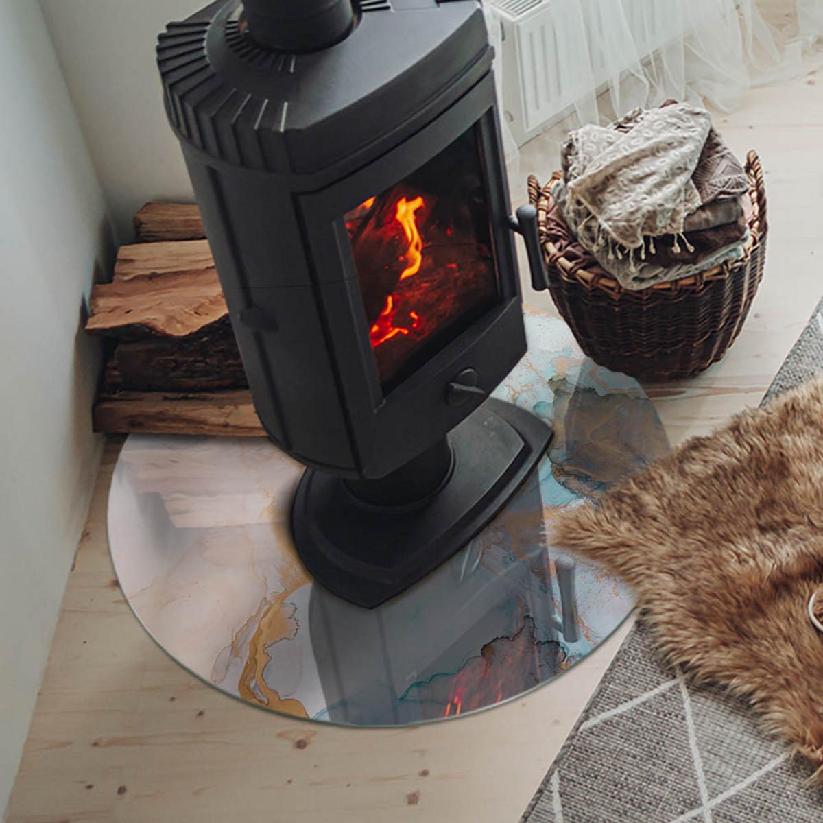 GLASPLATTE für Kamin Ø 70 cm Türkis - Türkis, Glas (70/70/0.4cm) - ArtPrintCave