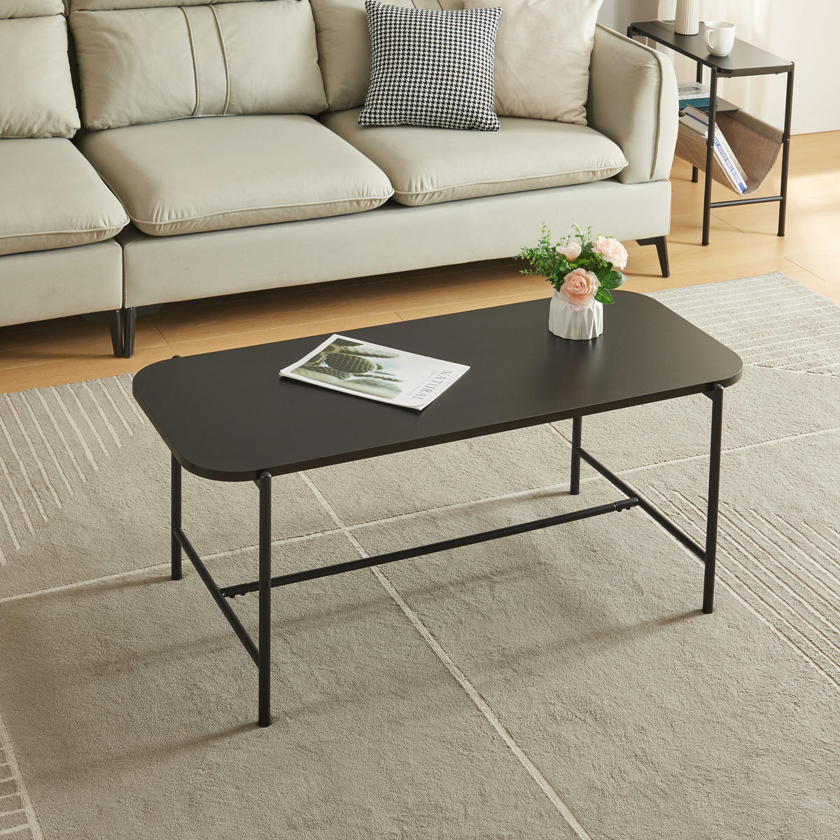 COUCHTISCH Samnanger 110/50/45 cm - Schwarz, Holzwerkstoff/Metall (110/50/45cm) - [en.casa]