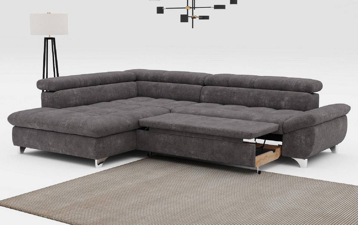 ECKSOFA mit Schlaffunktion und verstellbare Kopflehnen - Silberfarben/Graphitfarben, Textil/Metall (312/234cm) - Cotta