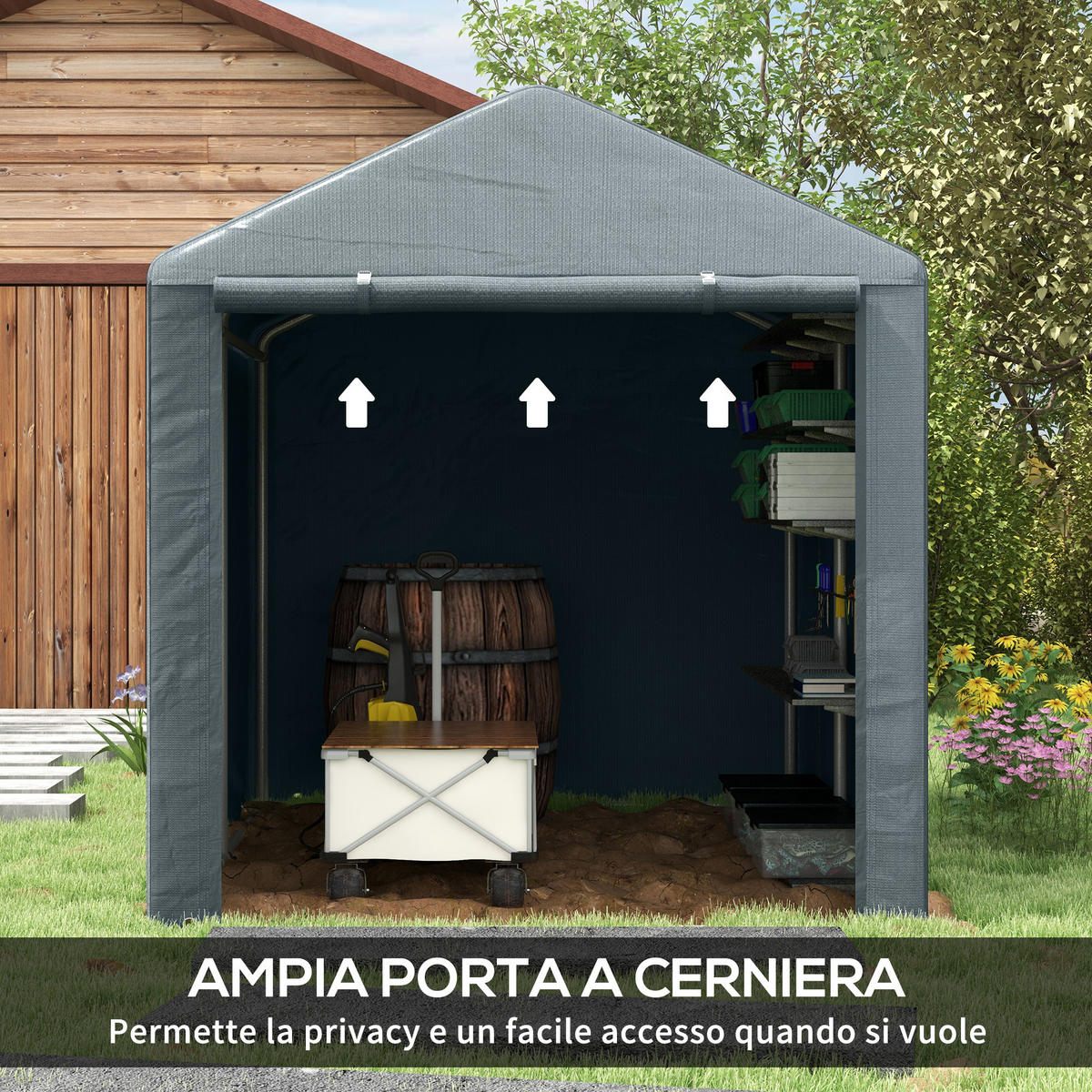 GARTENHAUS- und Garagenzelt mit UV-beständiger Abdeckung 1,6 x 2 m ,dunkelgrau - Dunkelgrau, Metall (218/172/160cm) - Vallsero