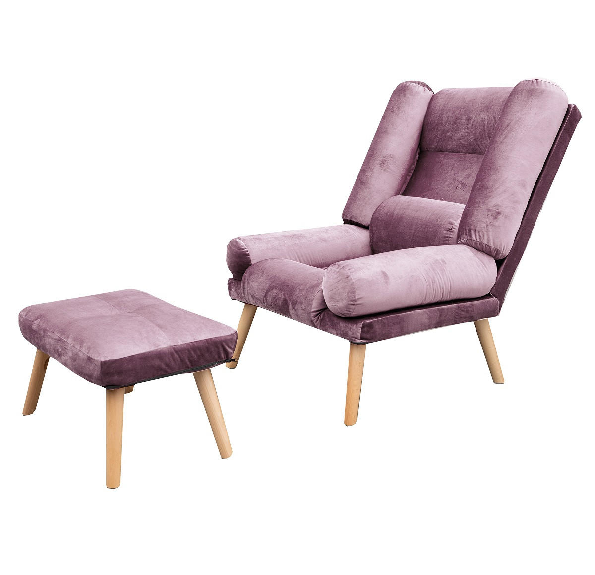 SESSEL Lola mit Fußhocker Rückenlehne 5-stufig einstellbar, rosa - Rosa, Holz/Kunststoff (75/100/60cm) - Margaret Hadas24