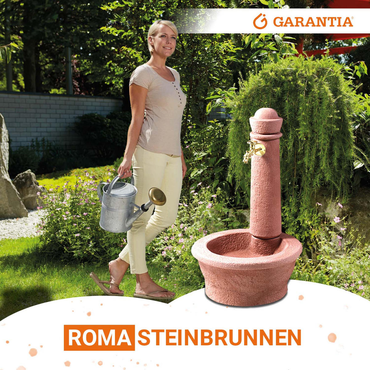 STEINBRUNNEN aus Kunststoff, red inkl. Nostalgie-Auslaufhahn - Rot, Kunststoff (54/54/100cm) - GARANTIA