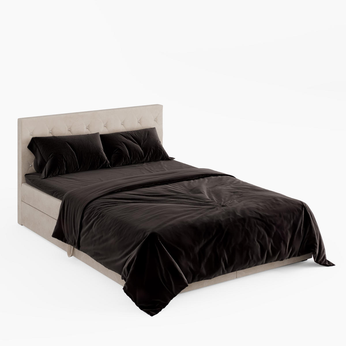 BOXBETT CRYSTAL 200/200 cm, in Beige, Premium Velours-Stoff, Bettkasten, Matratze, Topper - Beige, Textil (200/20cm) - Barchello