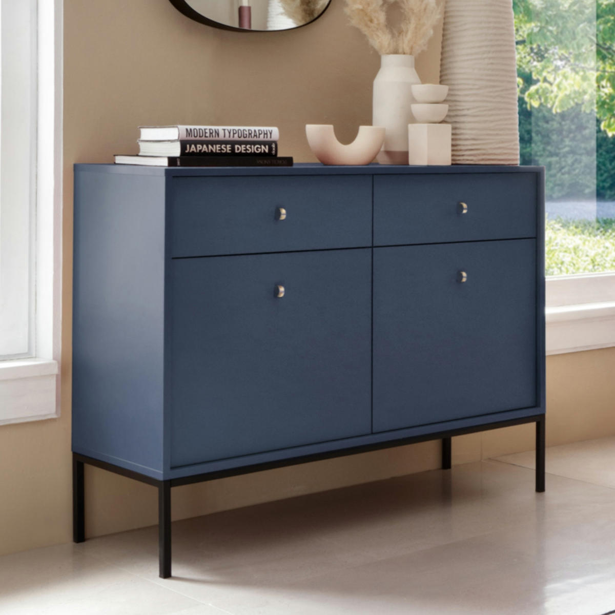 SIDEBOARD MONCTON KOM2-2D2S Metalgriffe, Dunkelblau - Dunkelblau, Holzwerkstoff/Kunststoff (104/83/39cm) - Komodee