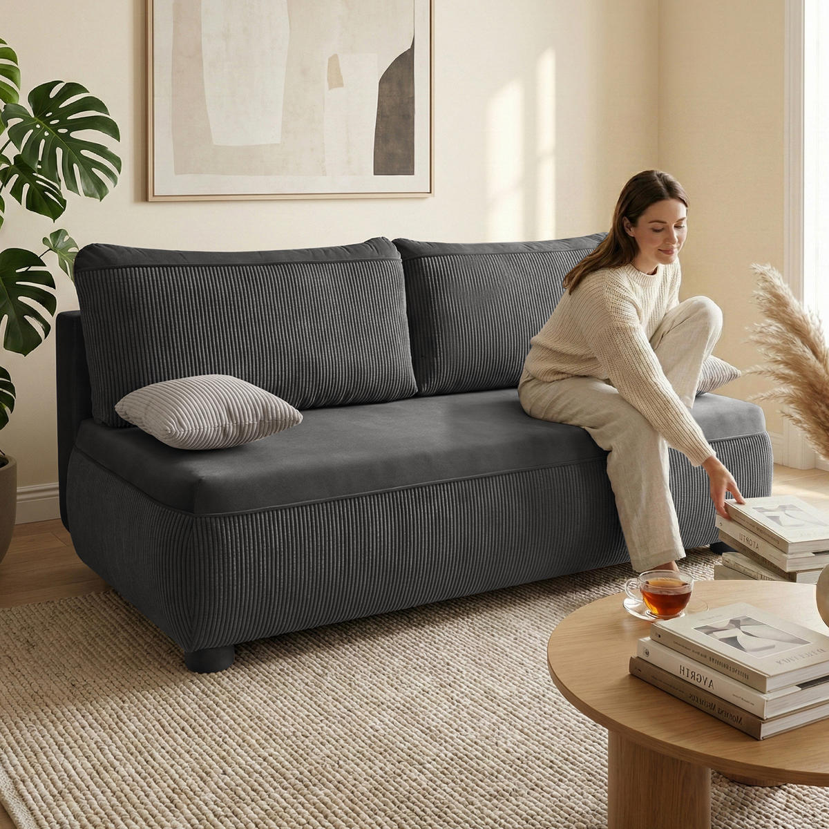 SCHLAFSOFA Aida 3-Sitzer mit Schlaffunktion, Grau - Grau, Textil (211/88/93cm) - Beautysofa