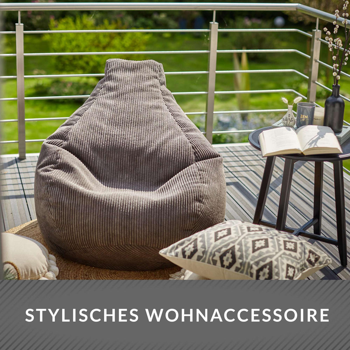 SITZSACK MIT RÜCKENLEHNE Cozy Cord - Dunkelgrau, Textil (80/90/90cm) - Green Bean