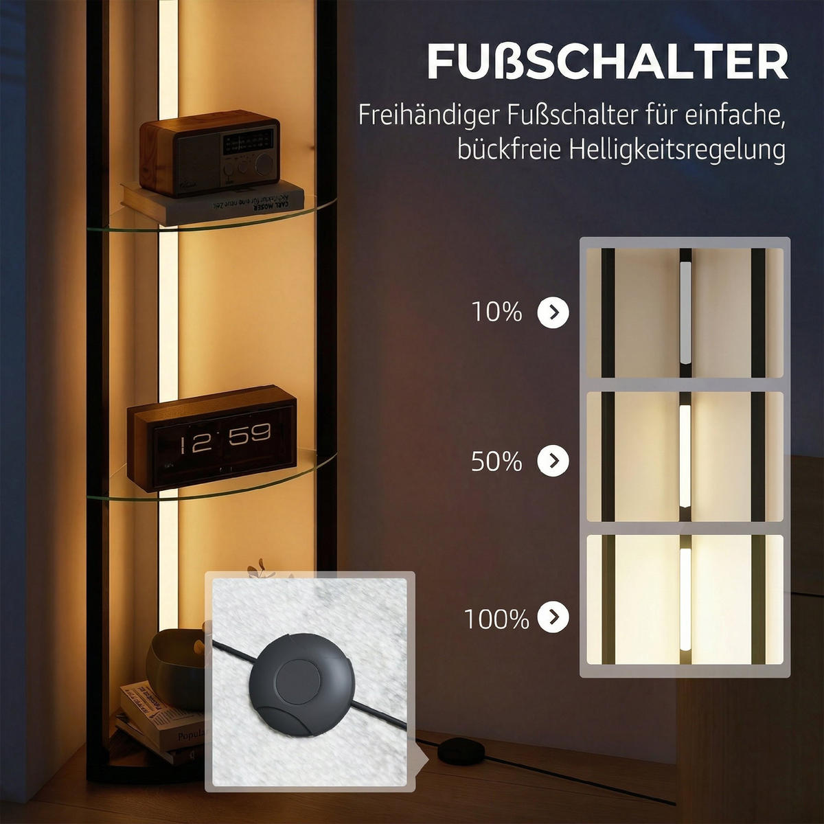 STEHLAMPE MDF Glas Schwarz - Schwarz, Holzwerkstoff (41.5/29.5/162cm) - HOMCOM