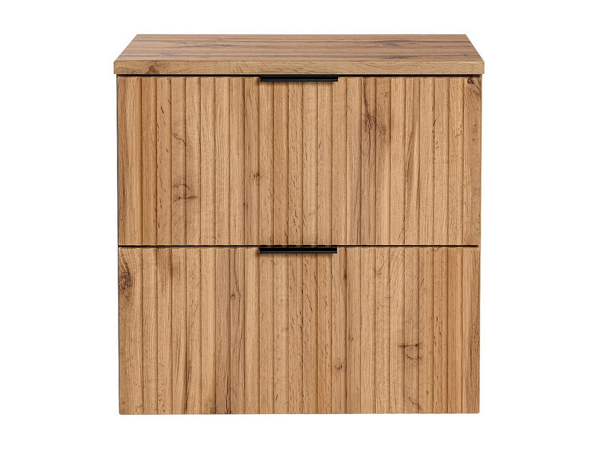 WASCHBECKENUNTERSCHRANK hängend mit Ablagen & Aufsatzwaschbecken quadratisch – Streifenoptik – Hell-Natur – L60 cm – ZEVARA - Naturfarben, Holz (60/57/46cm) - Vente-Unique