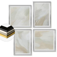 WANDBILDER 4er Set - 50x50 cm & 40x60 cm Silberner Rahmen - Abstrakte Pinselmalerei auf Leinwand - Silberfarben, Kunststoff (50/50cm) - ArtPrintCave