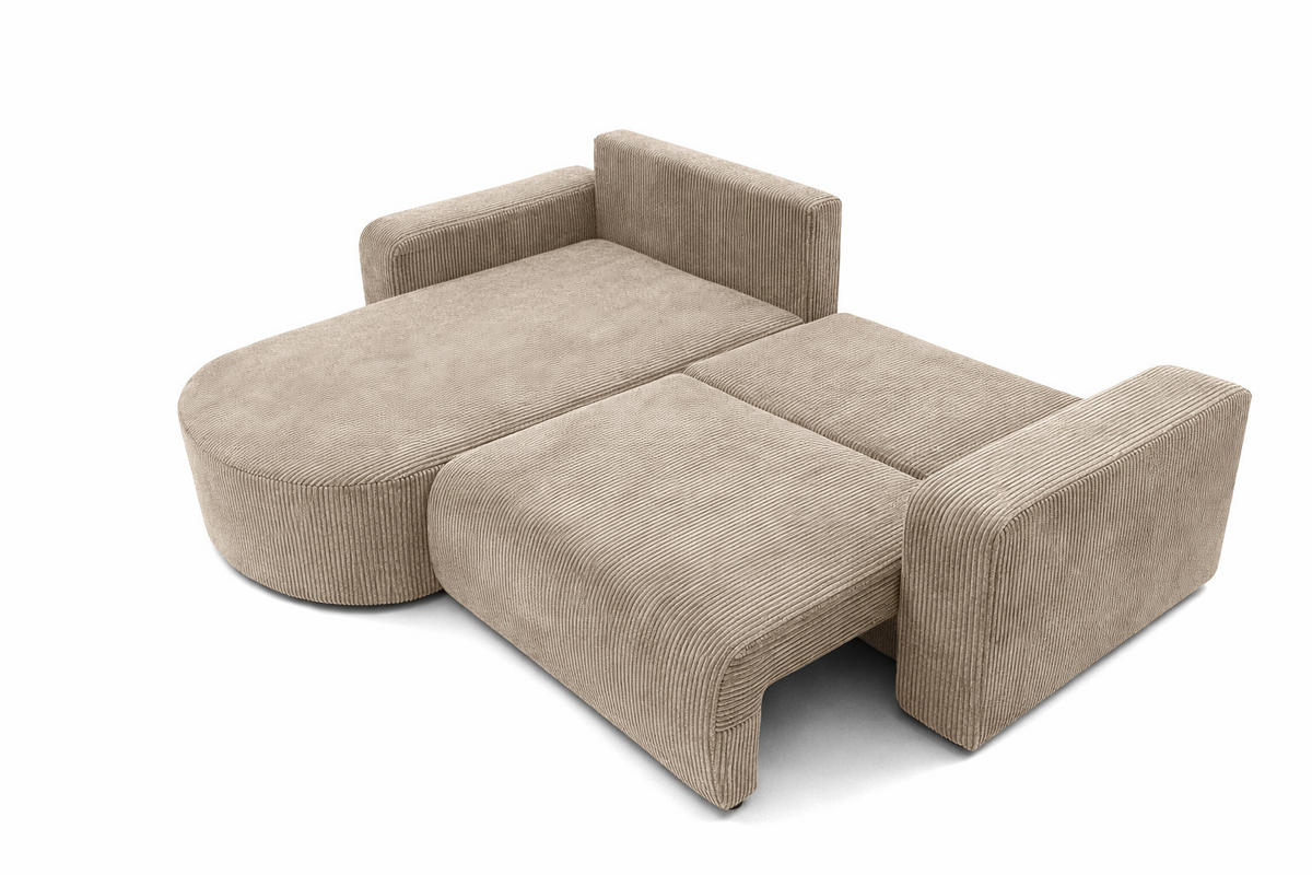 ECKSOFA Mit Schlaffunktion, Cordstoff Poso, Dunkelbeige, Links, ROUND ONE - Beige, Holz (244/175cm) - Kaiser Möbel