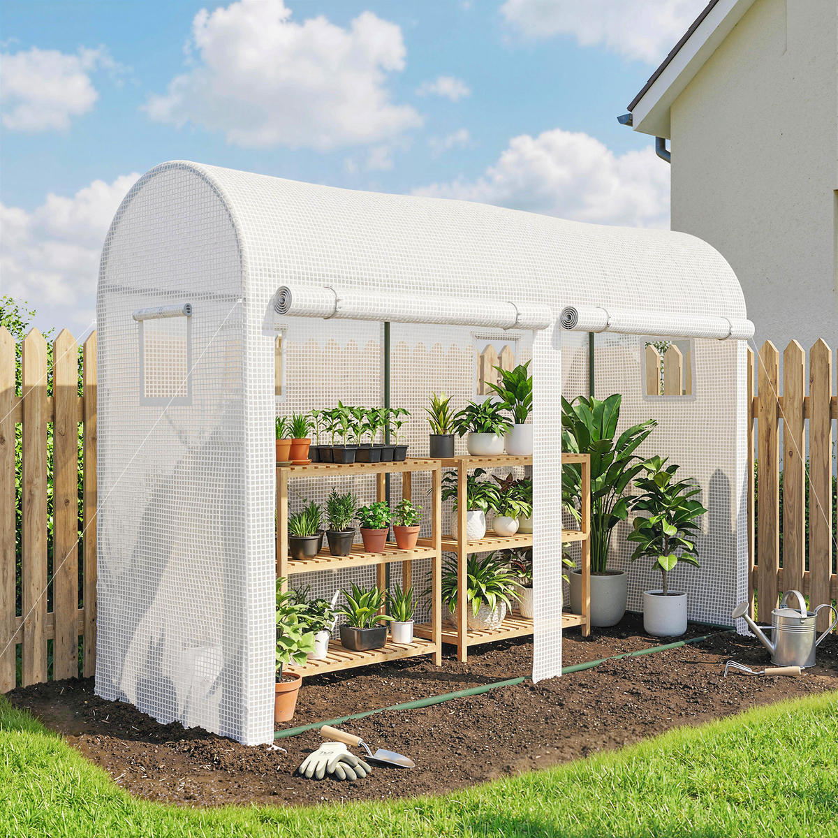 GEWÄCHSHAUS DE-12080 mit 2 Türen & 4 Fenstern Weiß - Weiß, Metall (100/200/300cm) - ComfortXL