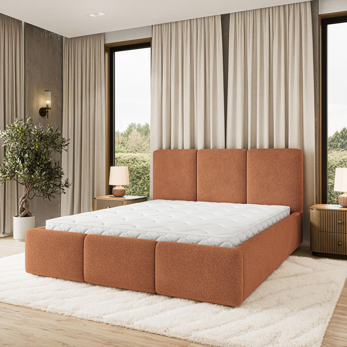 POLSTERBETT MORENA Q 120x200 cm mit Bettkästen - Kupferfarben - Kupferfarben, Holz (120/200cm) - MASSENO