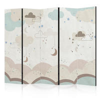 PARAVENT Einseitig Bedruckter 5-tlg 225x172 cm Wolken Sterne Kinder - Multicolor, Holz/Textil (225/172/3cm) - Muralo