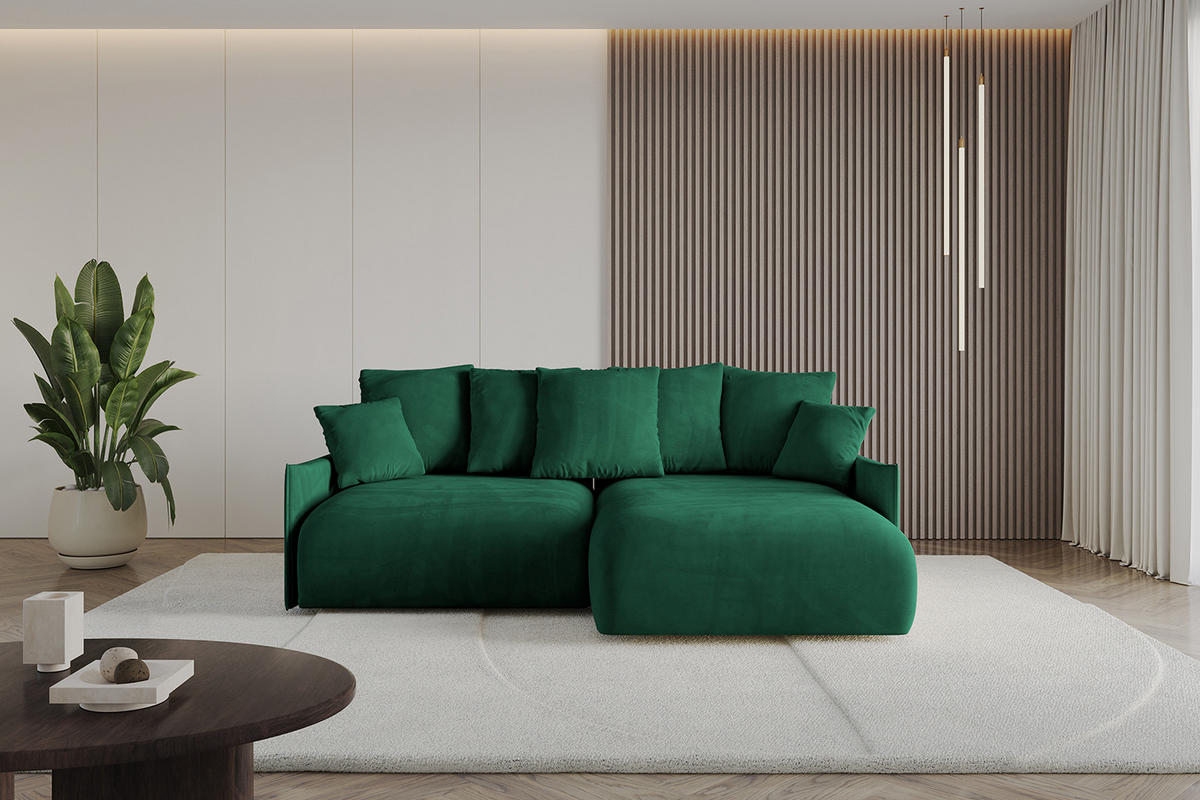 ECKSOFA Ottomane rechts ONESK-L -v1 216x177x72 Dunkelgrün Velours - Dunkelgrün, Holzwerkstoff/Kunststoff (177/216cm) - ALTDECOR