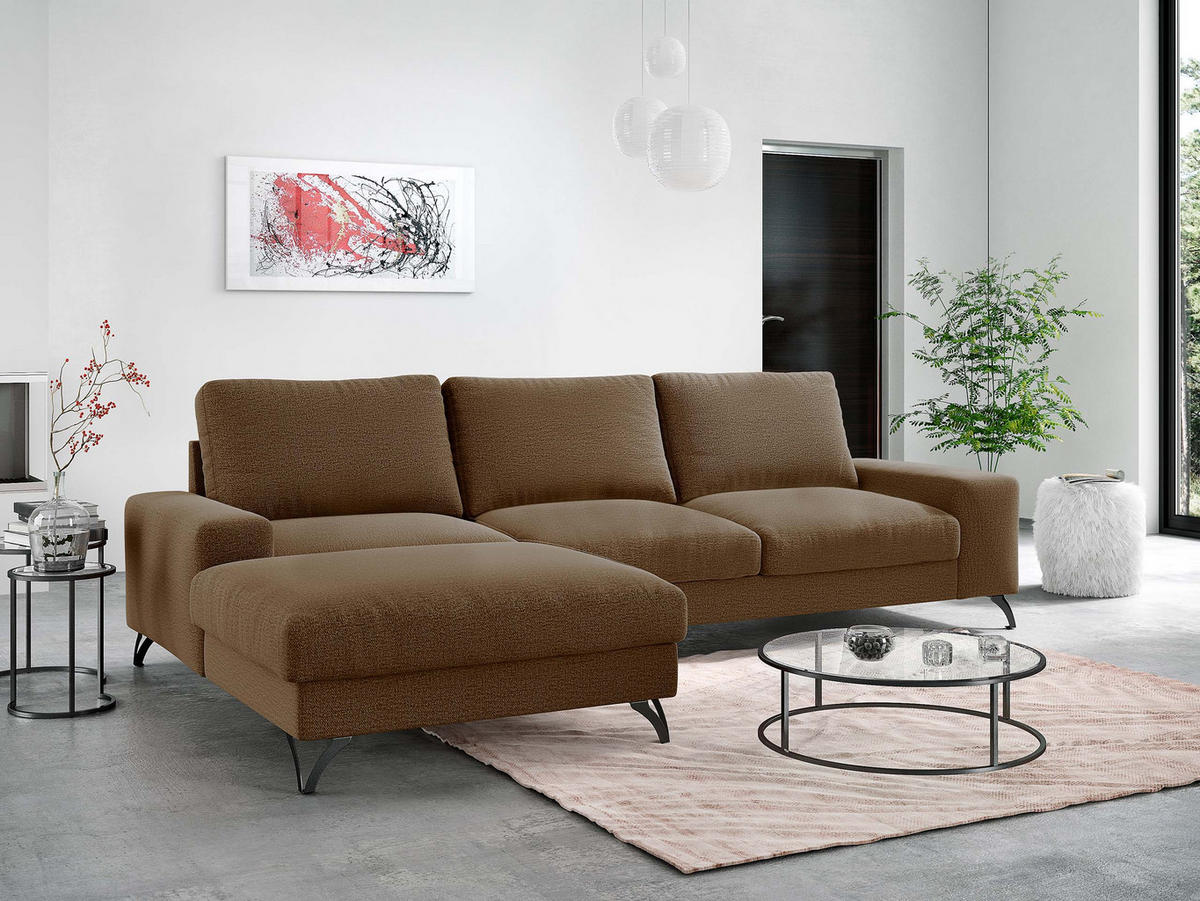 ECKSOFA Flavio, Seite: Links - L1F+L2F+R4 - Schwarz/Braun, Holz/Textil (300/179cm) - MIRJAN24