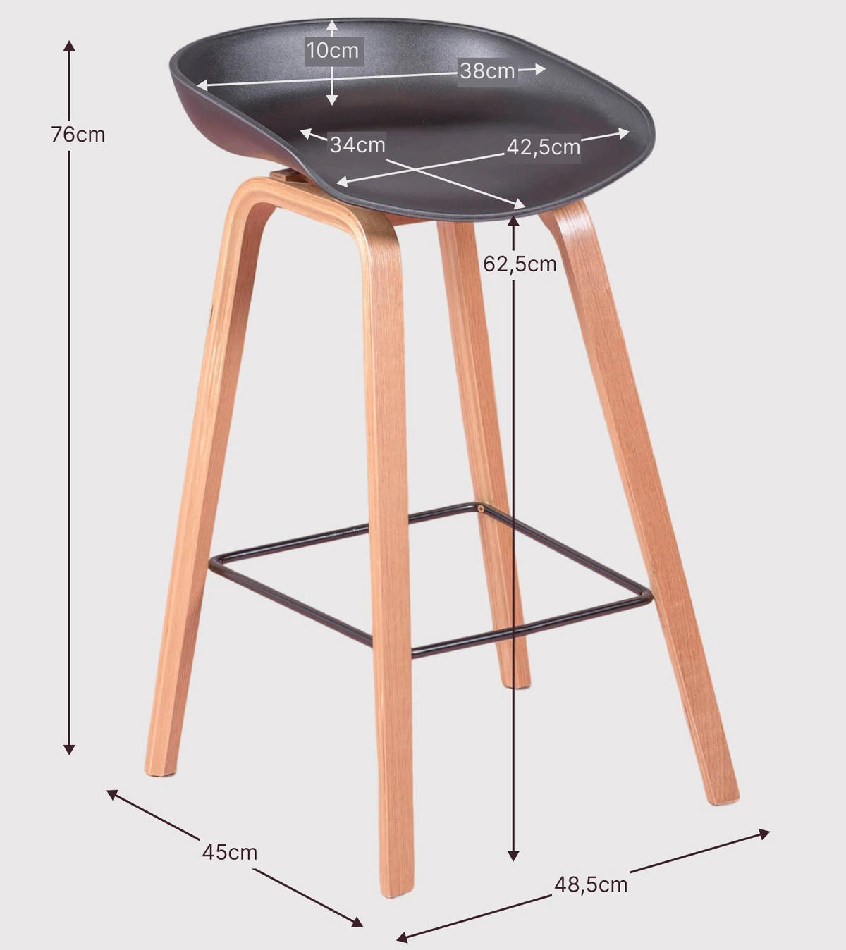 HOCKER Kunststoff Schwarz - Schwarz, Kunststoff (49/76/45cm) - Nest Dream
