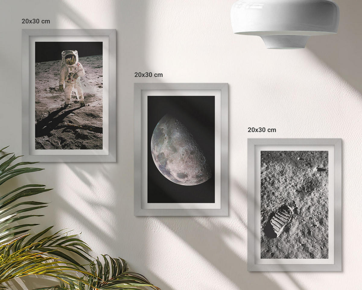 BILDER SET 3er Set - 20x30 cm Silberner Rahmen - Astronautenfoto vom Mond - Silberfarben, Kunststoff (20/30cm) - TULUP