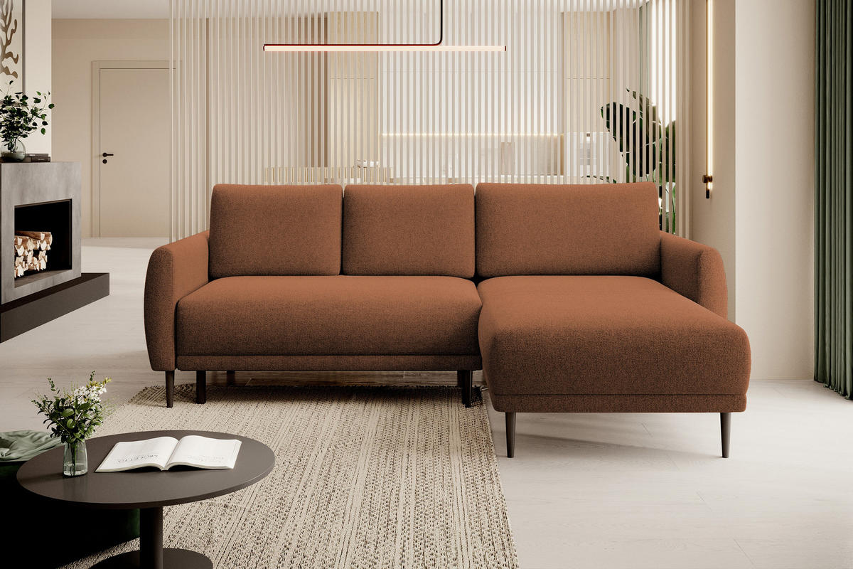 ECKSOFA Bono – Stilvolles Sofa mit Schlaffunktion, Robuste Holzfüße, Elegante Armlehnen, Tiefe Sitzfläche 226x164x88 cm – Rechte, Braun - Braun, Holz/Textil (226/164cm) - DomoHome