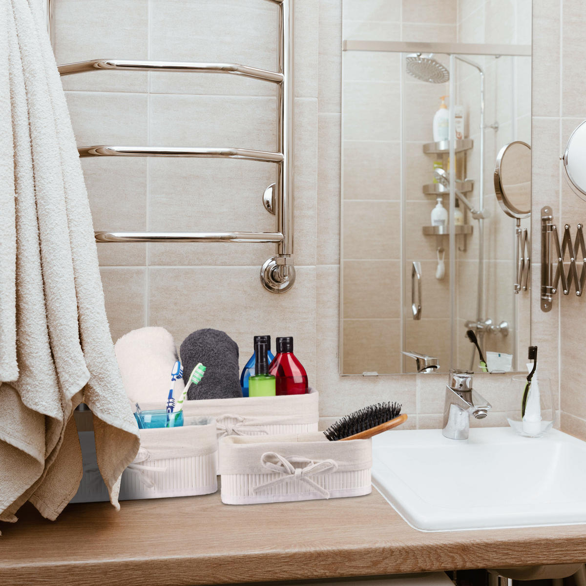 3XÚLOŽNÝ kôš - viacfarebná, drevo/kompozitné drevo (32/12/22.5cm) - Relaxdays