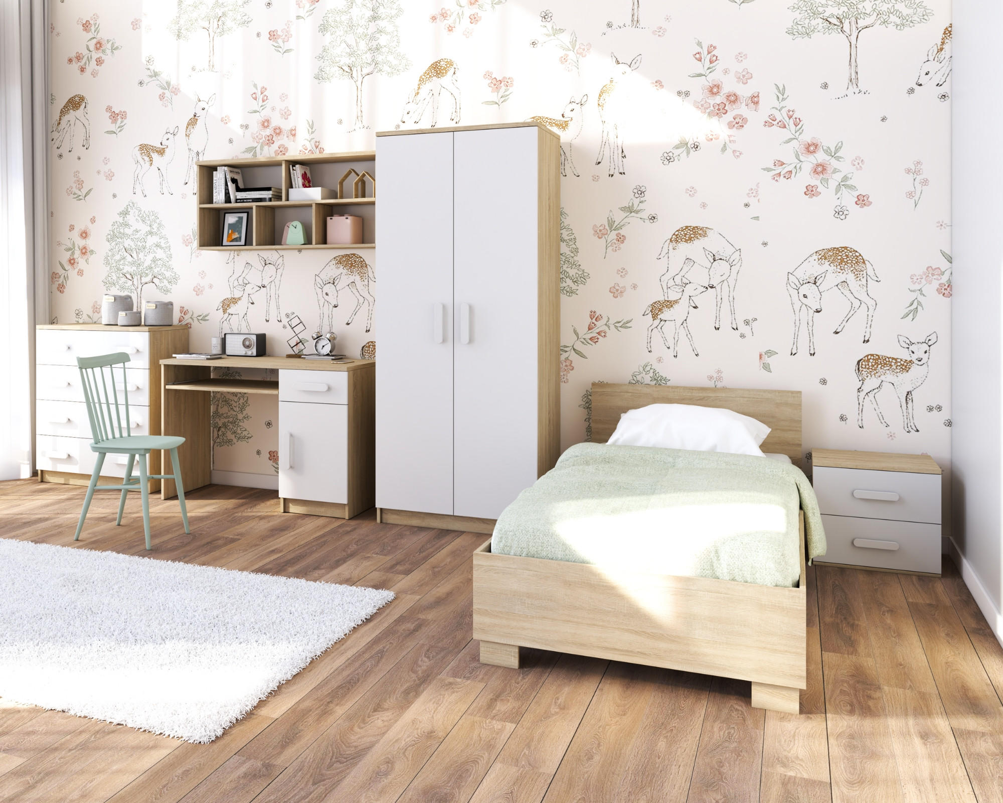 KINDER-NACHTTISCH INGE 22 55/50/44 cm Weiß+Sonoma/Rosa - Weiß/Rosa, Holzwerkstoff (55/50/44cm) - Deine Möbel 24